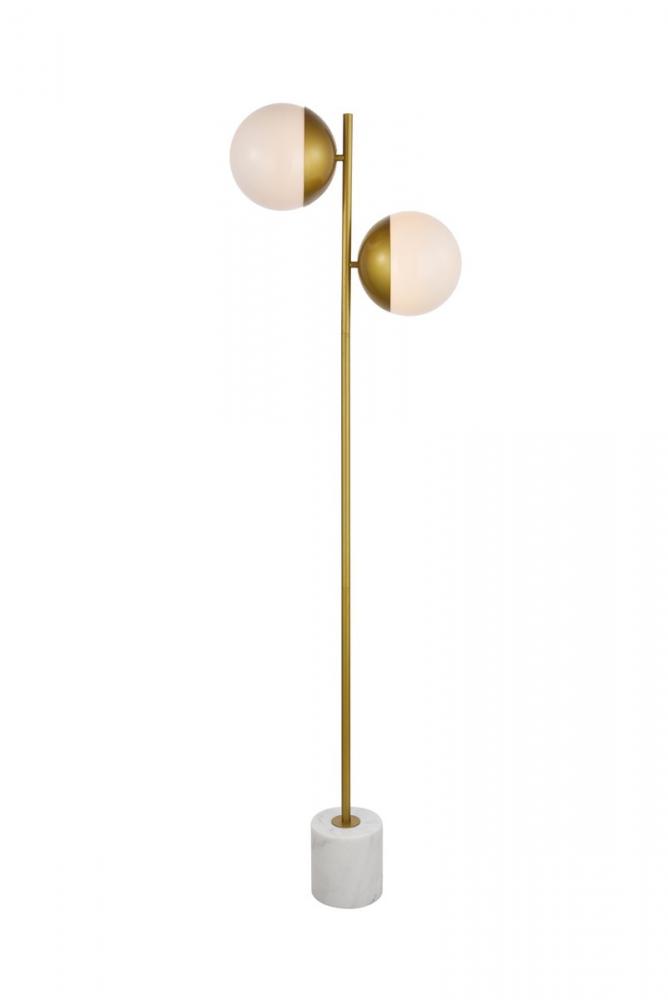 Eclipse 2 Lights Brass Floor Lamp With Frosted White Glass