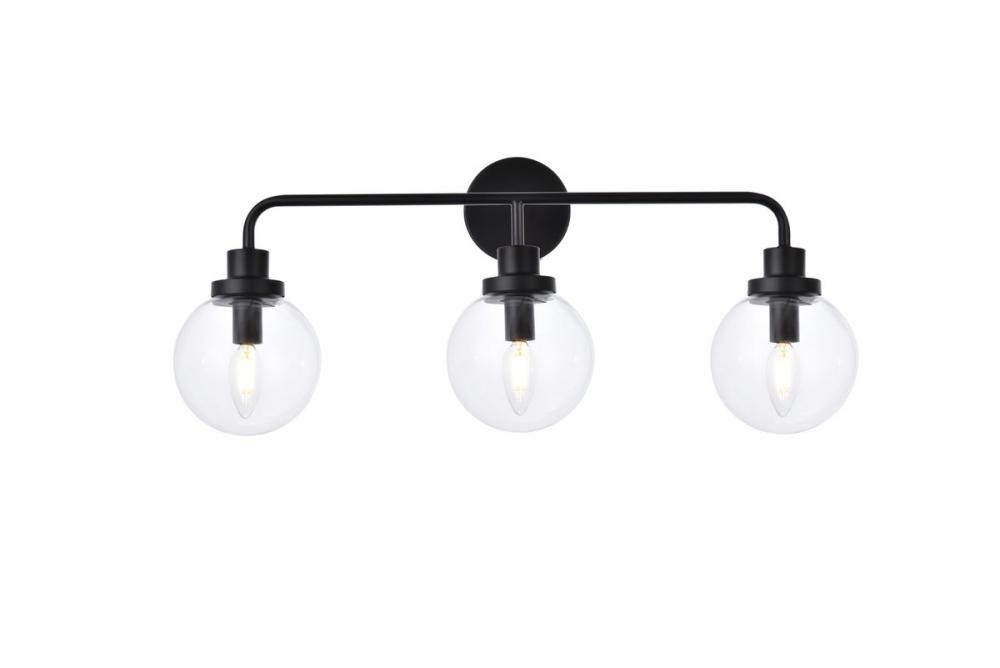 Hanson 3 lights bath sconce in black with clear shade