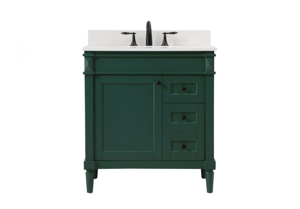 32 inch Single bathroom vanity in green with backsplash