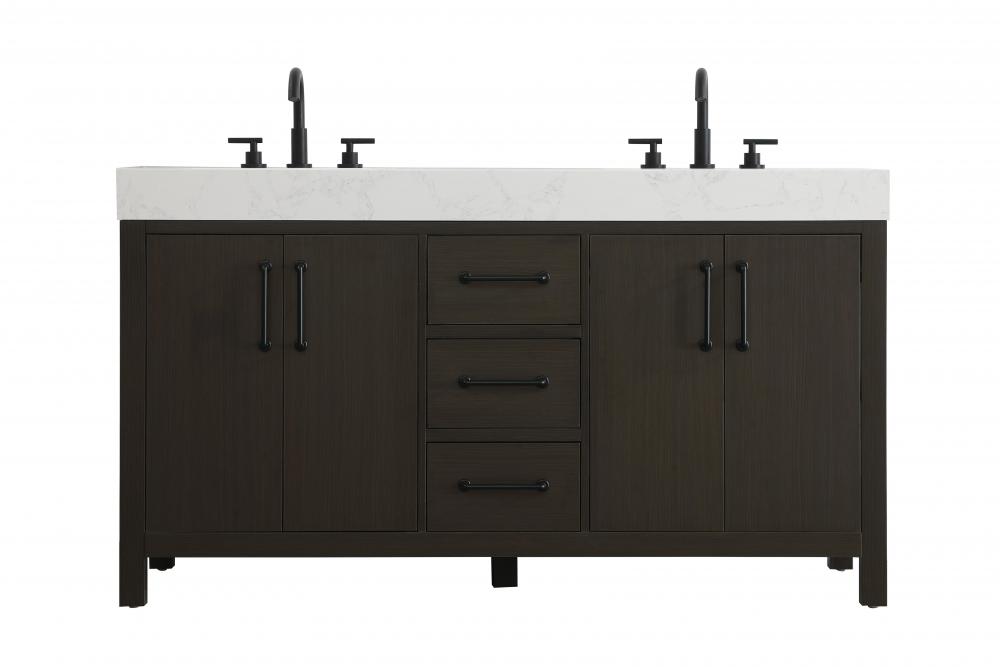 60 inch Double Bathroom Vanity In Mocha Brown