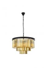 Elegant 1201D26MB-GT/RC - Sydney 9 Light Matte Black Chandelier Golden Teak (Smoky) Royal Cut Crystal