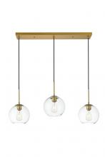 Elegant LD2236BR - Baxter 3 Lights Brass Pendant With Clear Glass