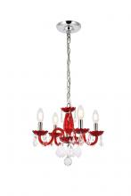 Elegant V7804D15RD/RC - Rococo 4 Light Red Pendant Bordeaux (Red) Royal Cut Crystal