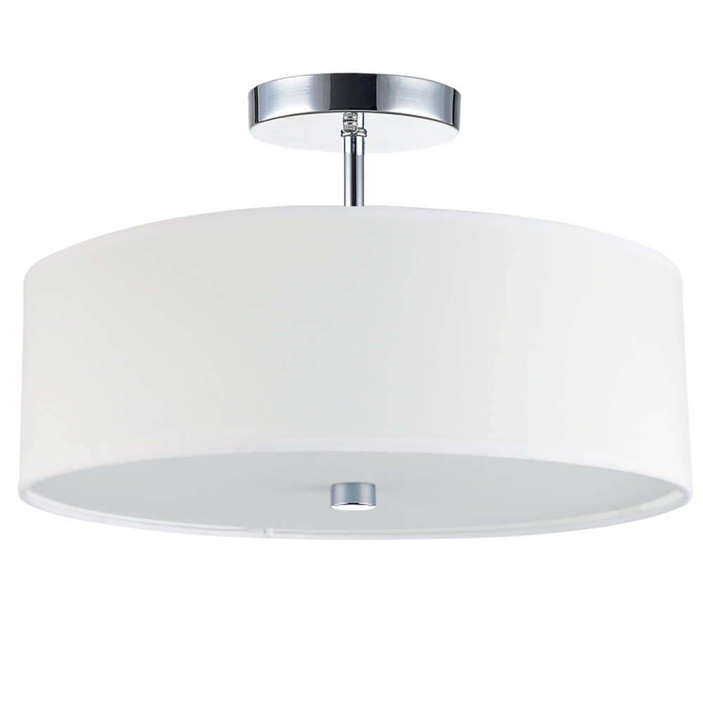 3 Light Incandescent Semi Flush Polished Chrome Finish with White Shade