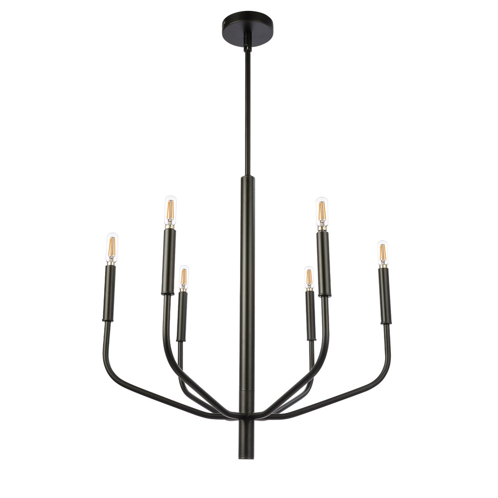 6 Light Incandescent Chandelier, Matte Black