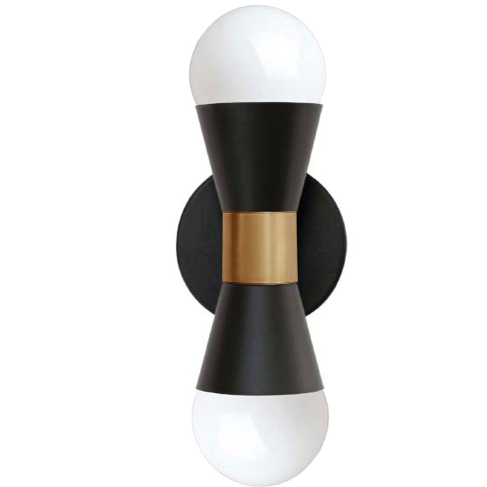 2 Light Incandescent Wall Sconce, Matte Black & Aged Brass