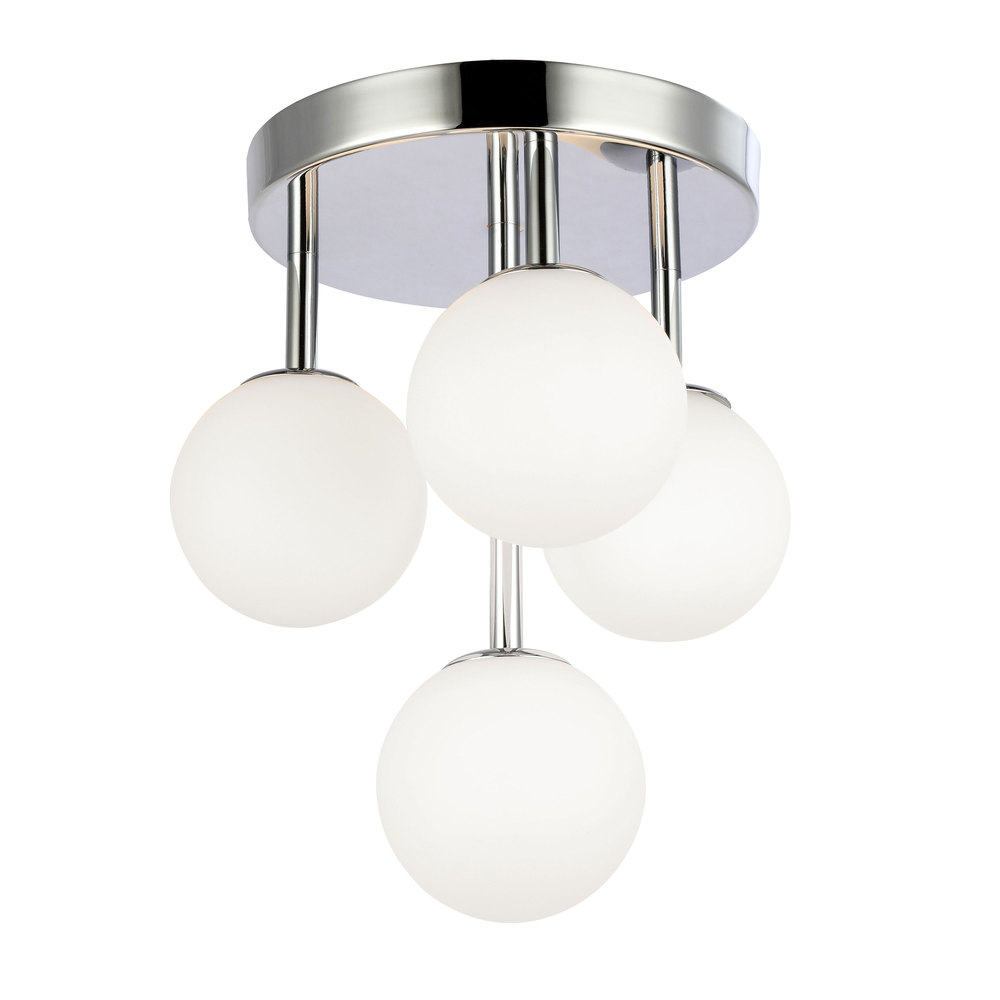 4 Light Halogen Flush Mount, Polished Chrome w/Opal Glass