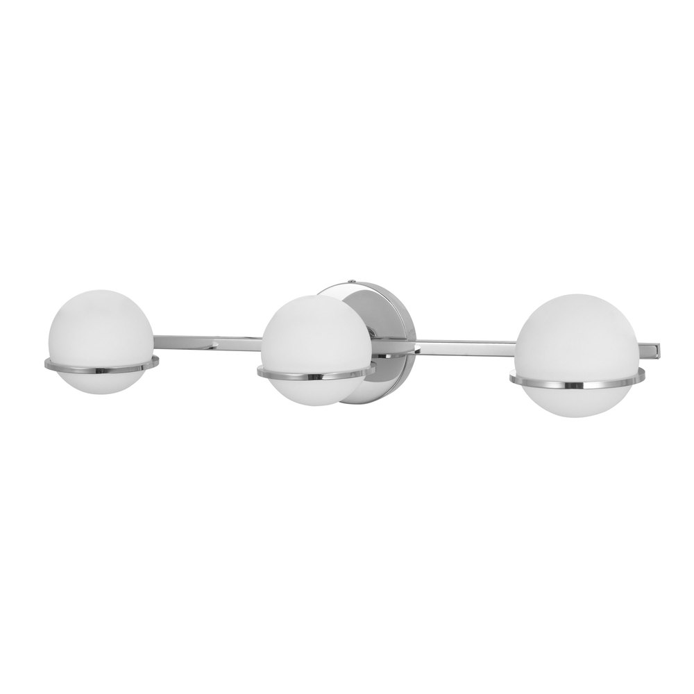 3 Light Halogen Vanity, Polished Chrome Finish with White Glass