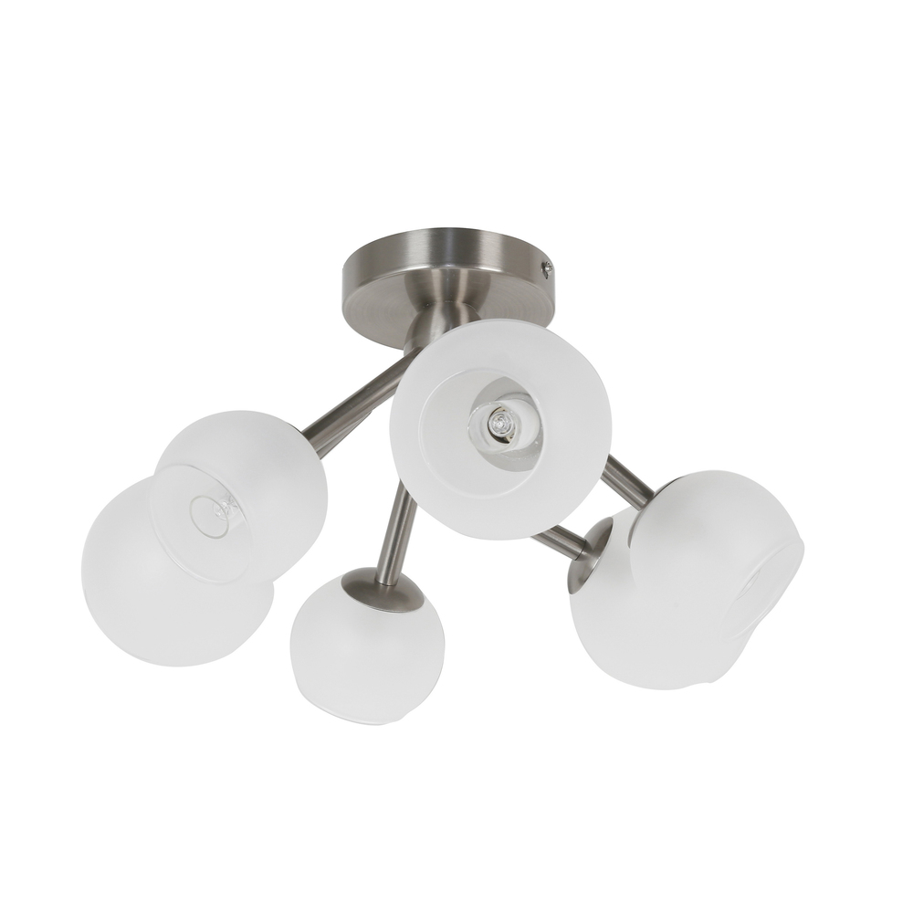 6 Light Halogen Semi Flush, Satin Chrome Finish with Frosted Glass