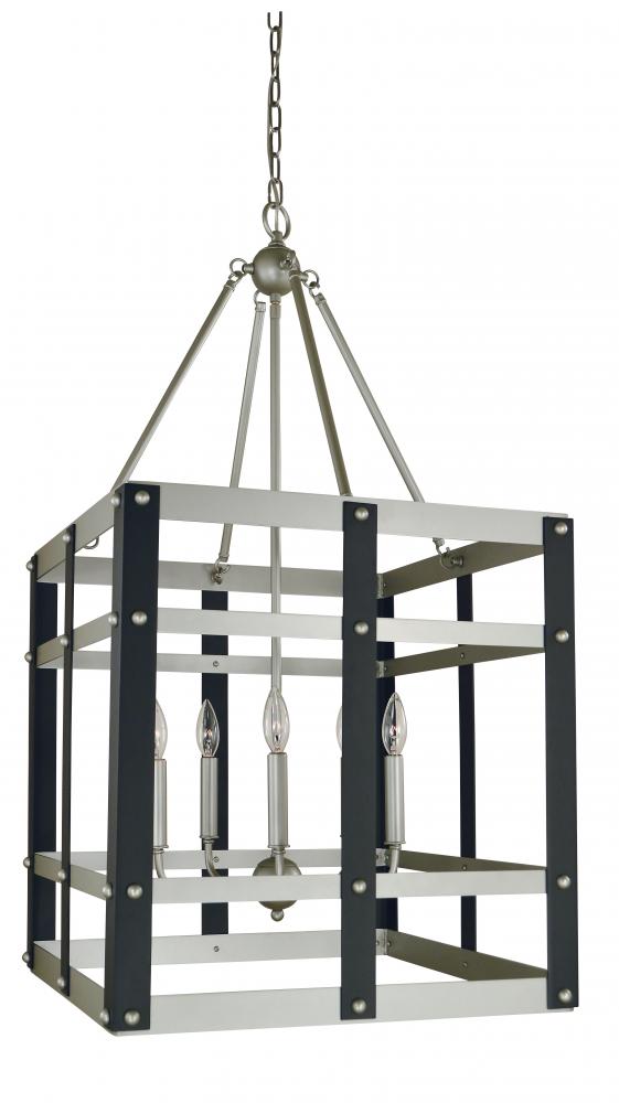 5-Light Satin Pewter/Matte Black Metro Artisan Dining Chandelier