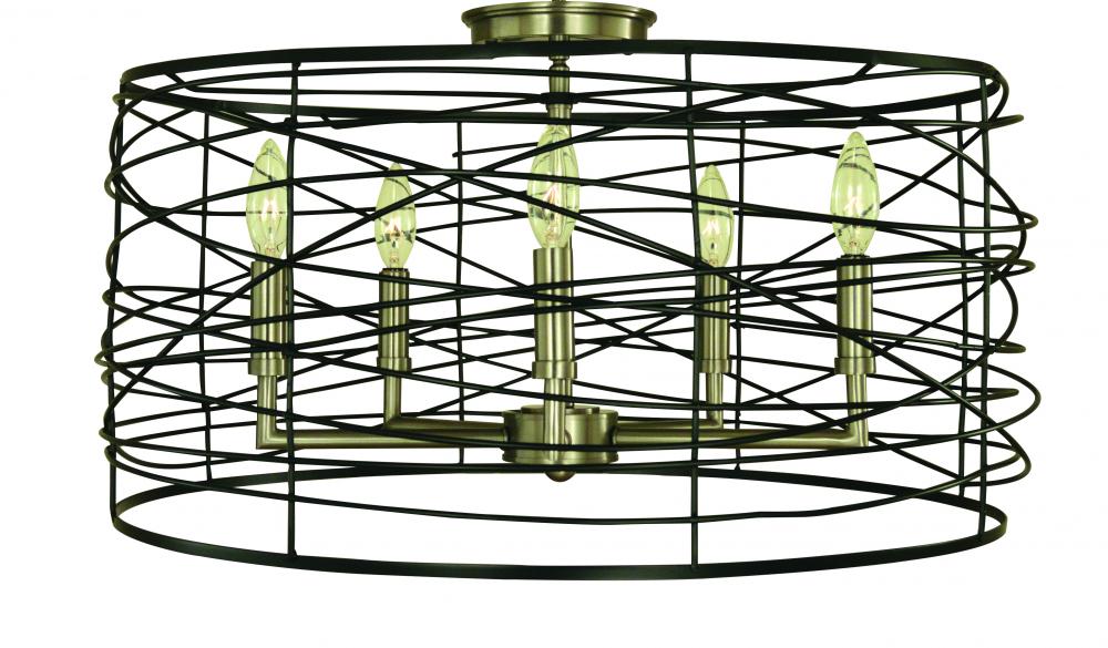 5-Light Brushed Brass/Matte Black Boca Flush / Semi-Flush Mount