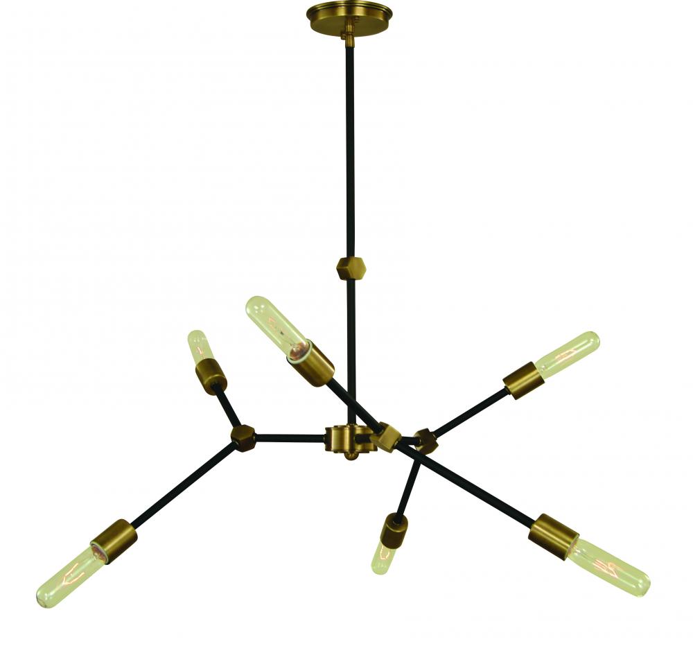 6-Light Antique Brass/Matte Black Accents Kinetic Dining Chandelier